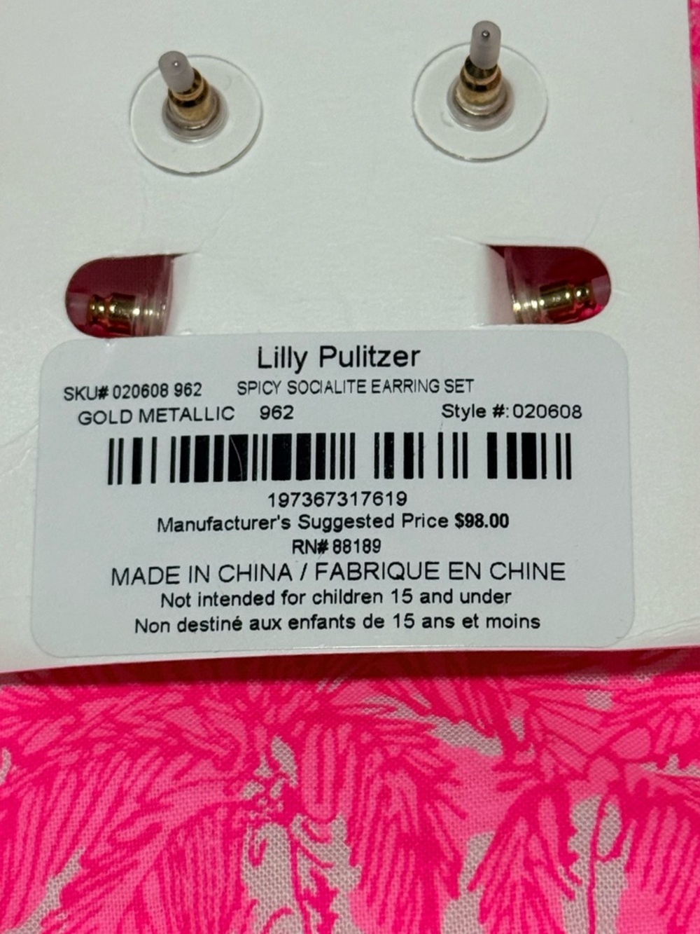 NWT Lilly Pulitzer Gold Spicy Socialite Earring Set of 3 - Picture 12 of 12